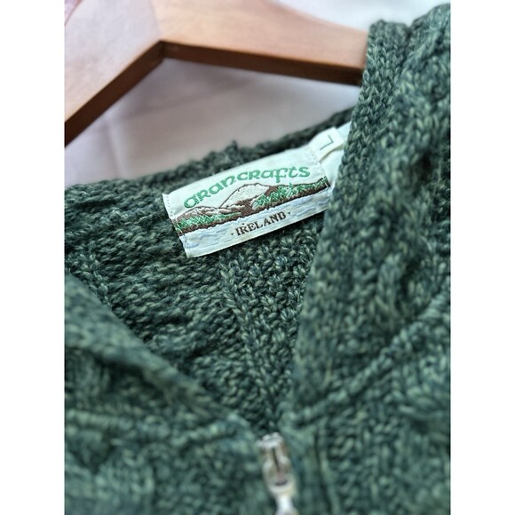 Aran Crafts Cardigan Sweater Womens L Merino Wool Chunky Cable Knit Fisherman - Picture 2 of 6